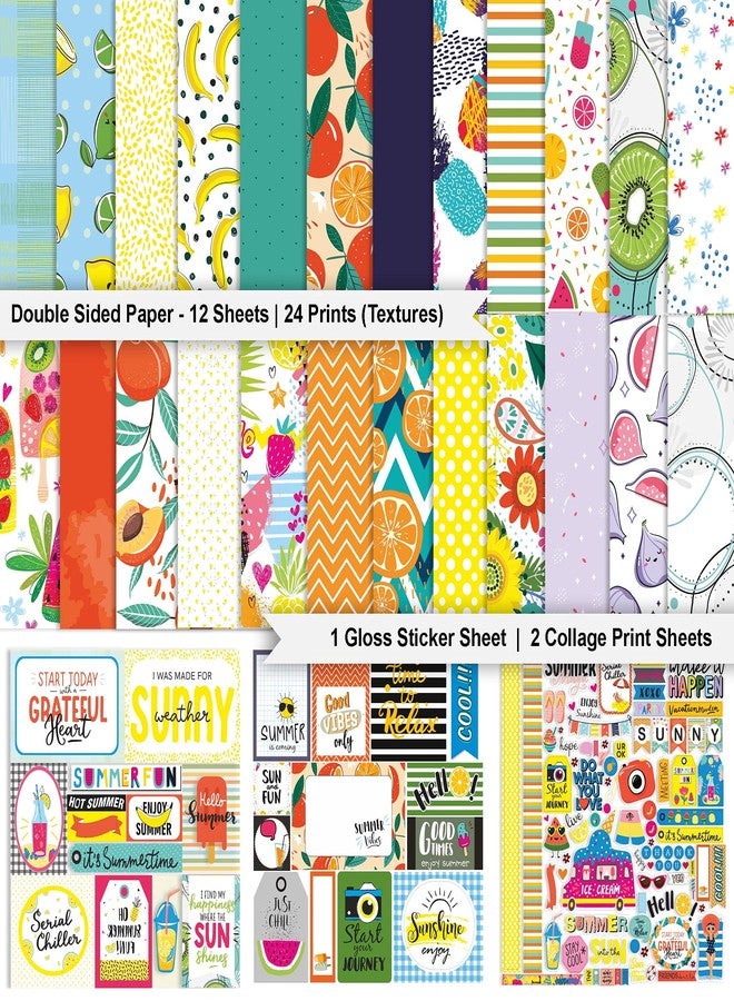 Inkdotpot Summer Fruit Theme Collection Double-Sided Scrapbook Paper Kit Cardstock 12"x12" Card Making Paper Pack with Sticker Sheet - 16 Pages - Multicolor - Image 2